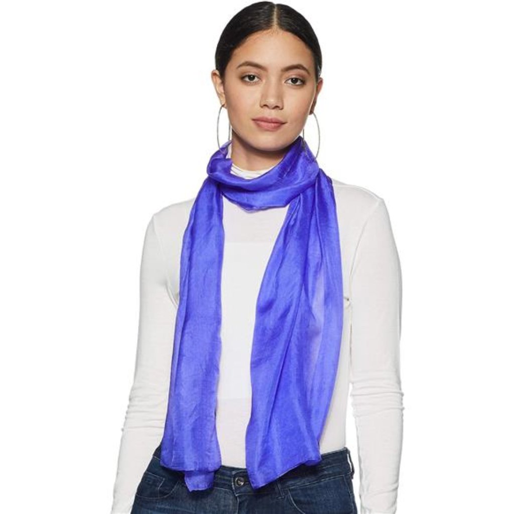 100 Silk Scarf Long Lightweight Blue
